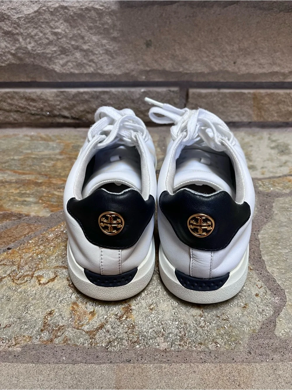 Tory Burch Howell Court leather sneakers Gold Logo Back White 8